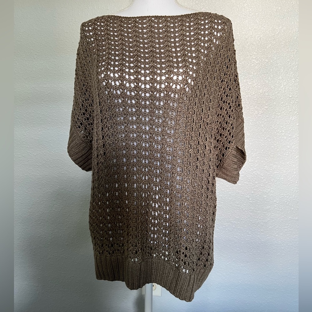 Daisy Fuentes Taupe Open Knit Crochet Sweater Size XL